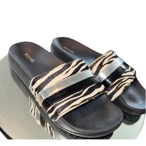Michael Kors Brandy Slide Sandal Zebra Haircalf Black White Size 9 M Authentic